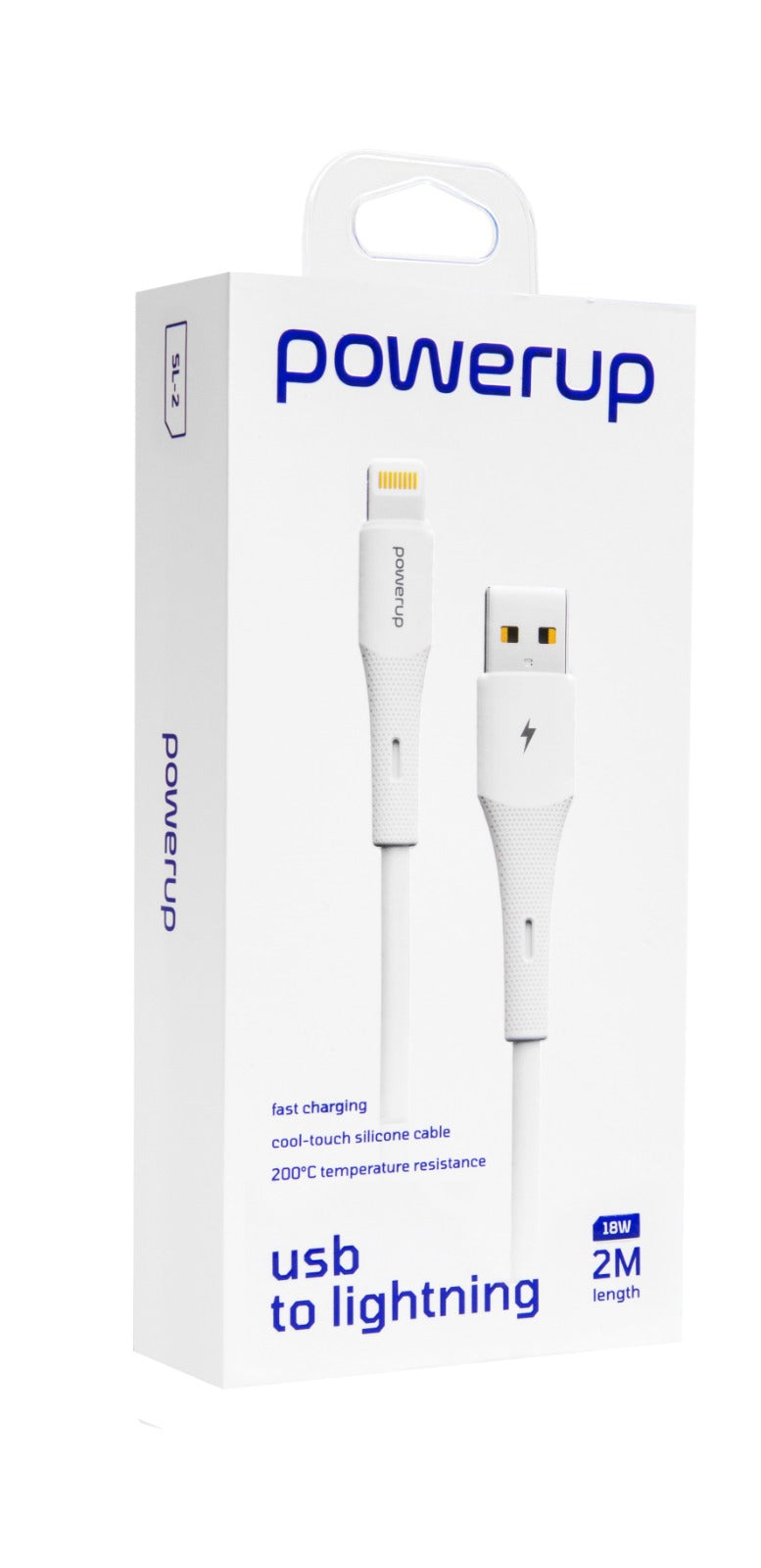 PowerUp SL-2  - USB To Lightning 18W Fast Charging Silicon Cable, 1M-White