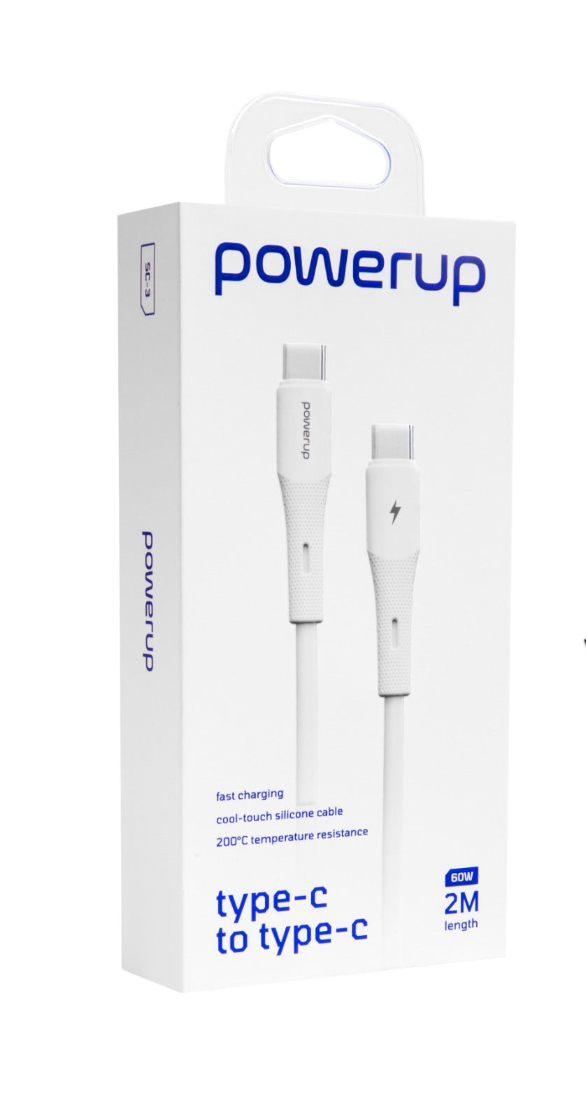 PowerUp SC-3 - Type C To Type C 60W Fast Charging Silicon Cable, 2M-White