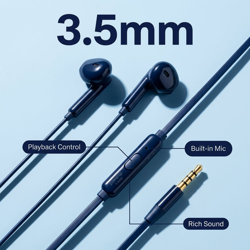 PowerUp X-600 B  - Pure Sound Earphone With 3.5mm Connector black