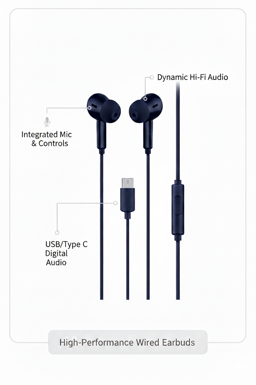 PowerUp - x 700 Sound Earphones with , Type-C Connector, black