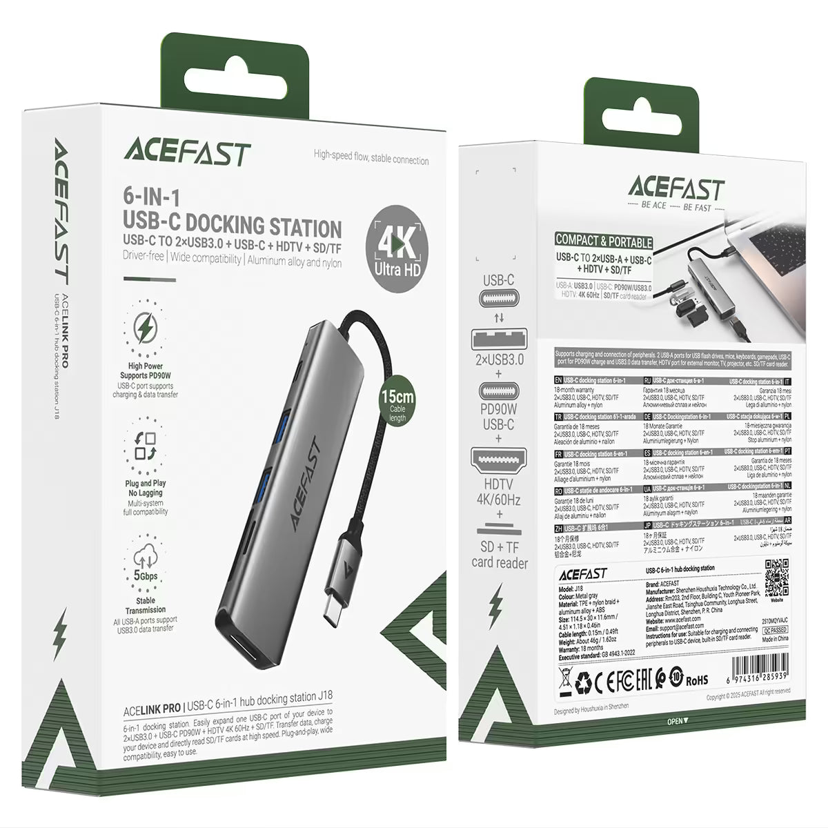 محطة إرساء USB-C J18 6 في 1