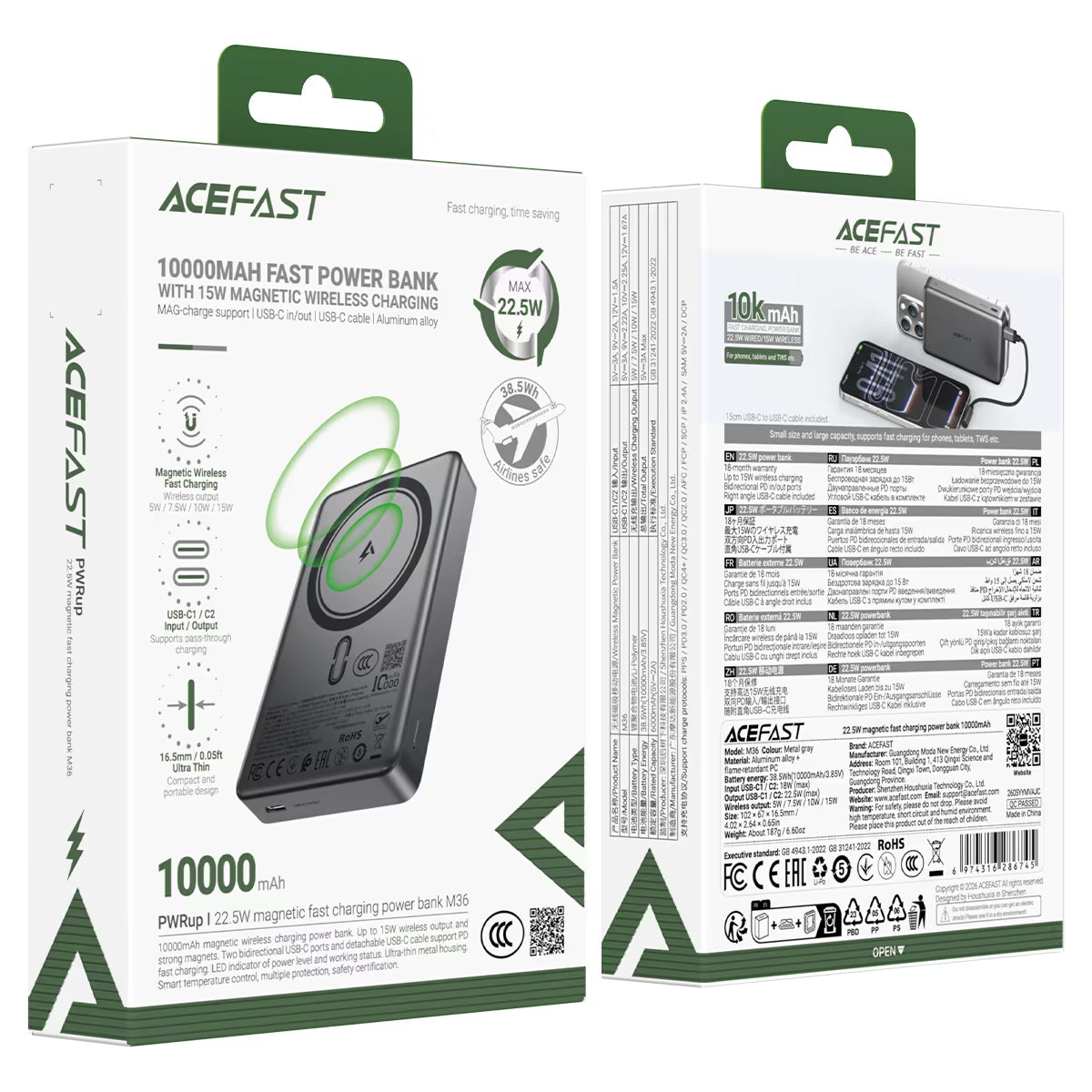 Magnetic Fast Wireless Charge Power Bank M36 22.5W 10000mAh